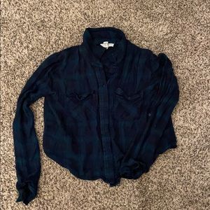 navy blue and green plaid cropped top
